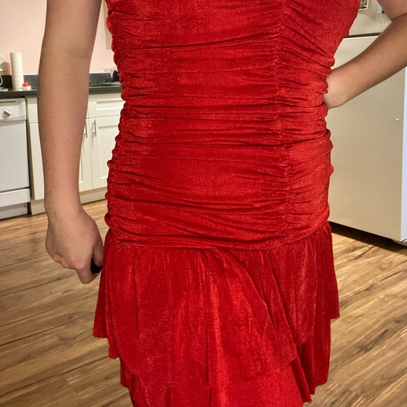 Shiny Stretchy Red Drop Waist Rouched Mini Dress Forever 21 - Picture 5 of 6